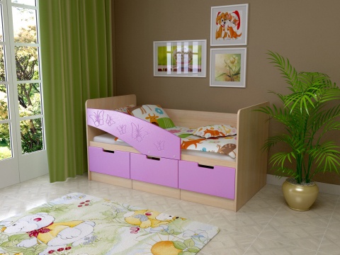 Детская Кровать "Ириска-8" МДФ Бабочки (Ш-850 x В-850 x Д-1630/1830 мм)/Разные Цвета